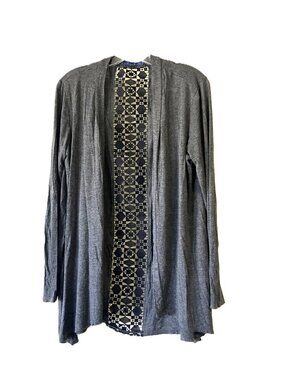 APT. 9 Women's XL Gray Open-Front Cardigan with Black Lace Back Panel